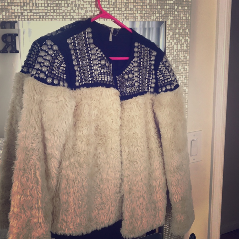 Size small fur and studded coat Free People